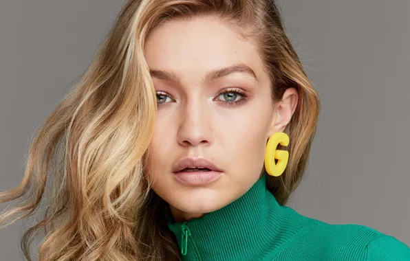 Взгляд, девушка, фон, модель, волосы, кофта, Gigi Hadid, Джиджи Хадид