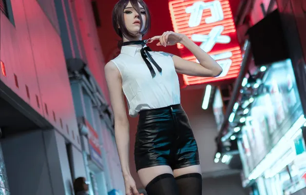 Latex, Beautiful, Asian, Model, Night, Street, Woman, Cute