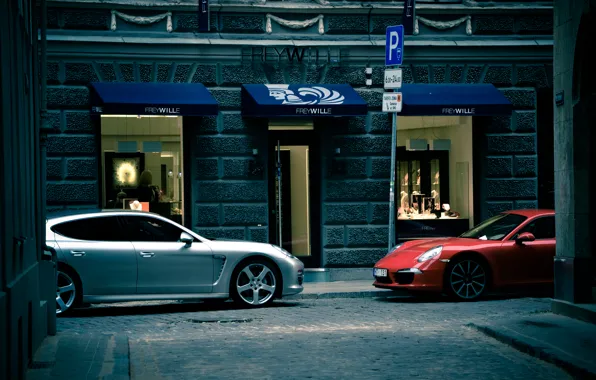 Белый, красный, Porsche, тачки, Panamera