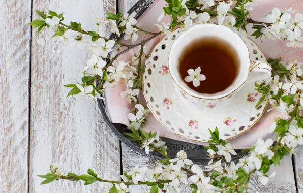 Картинка весна, цветение, blossom, flowers, cup, spring, tea, чашка чая