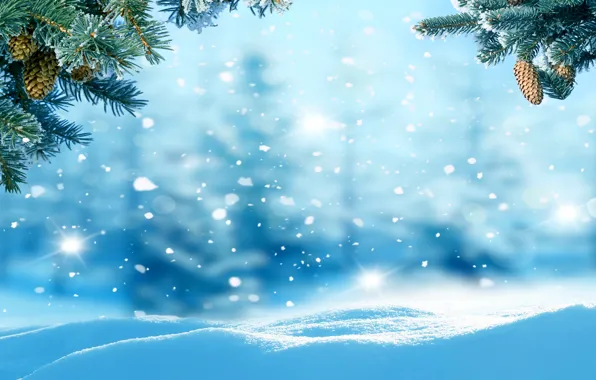 Картинка зима, лес, снег, снежинки, елка, nature, winter, snow
