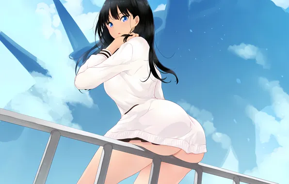 Girl, sexy, ass, long hair, dress, anime, blue eyes, beautiful