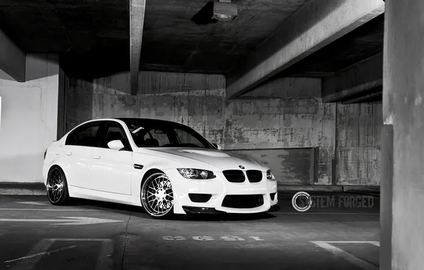 Белый, бмв, BMW, парковка, white, передняя часть, E90, system forged