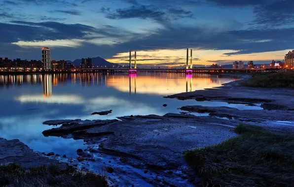 Небо, вода, мост, город, Нью Йорк, New York