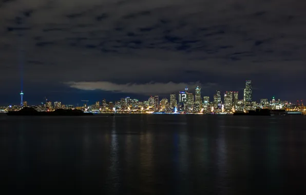Ночь, город, небоскребы, панорама, Seattle