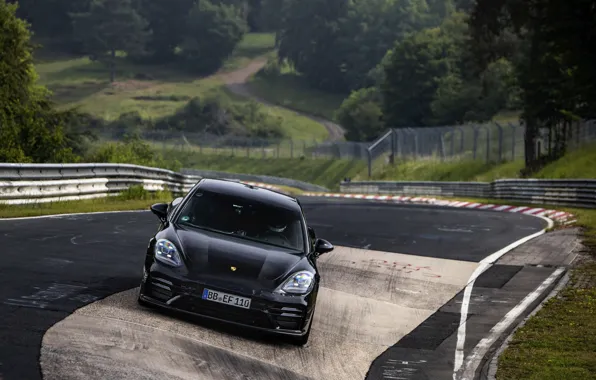 Чёрный, трасса, Porsche, Panamera, Nürburgring, 2020, Nordschleife, предсерийный