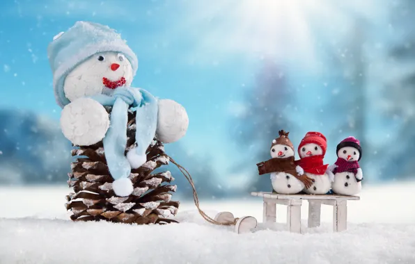 Картинка зима, снег, снежинки, Новый Год, Рождество, снеговик, happy, Christmas