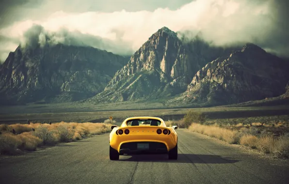 Картинка дорога, машина, горы, желтый, обои, Lotus, Cars