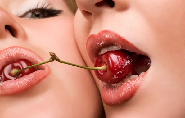 Girl, girls, woman, women, face, cherry
