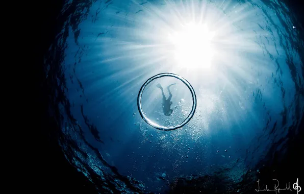 Море, свет, океан, человек, круг, аквалангист