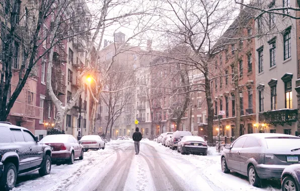 Car, USA, United States, Winter, New York, Manhattan, NYC, Snow