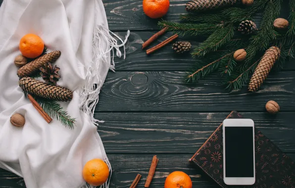 Картинка украшения, Новый Год, Рождество, Christmas, wood, New Year, мандарины, decoration