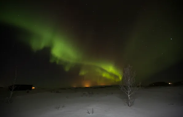 Зима, звезды, ночь, природа, северное сияние, Aurora Borealis