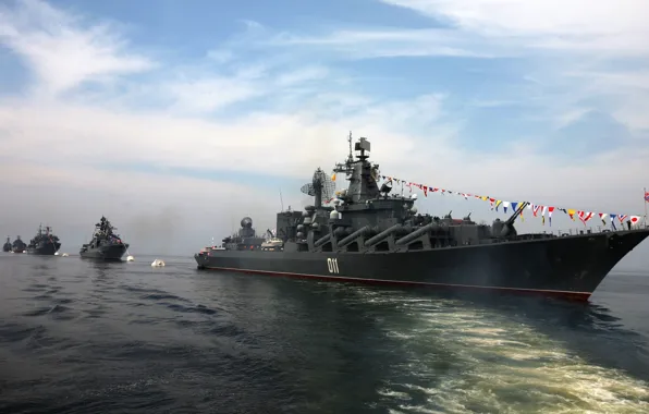 Парад, ВМФ, крейсер, Флот, ракетный, гвардейский, ГРКР, Тихоокенский