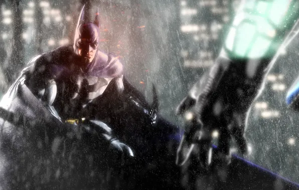 Картинка дождь, рука, герой, Batman, Batman Arkham City, Warner Bros. Interactive Entertainment, Rocksteady Studios