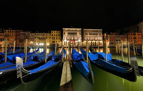 Картинка ночь, огни, Италия, Венеция