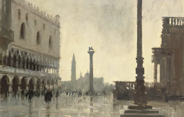 Картинка картина, городской пейзаж, Эдуард Сиго, Зимнее Утро. Дворец Дожей. Венеция