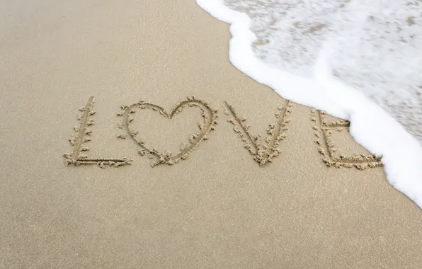 Картинка песок, море, волны, пляж, лето, любовь, сердце, summer