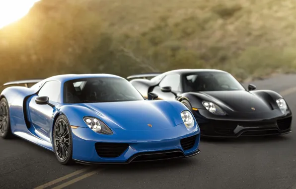 Картинка Porsche, Blue, Black, 918, &ampamp;, Spyders