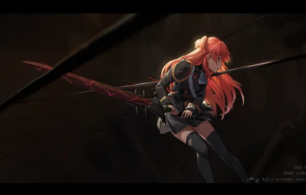 Картинка девушка, оружие, кровь, меч, аниме, форма, ранение, shuang ye