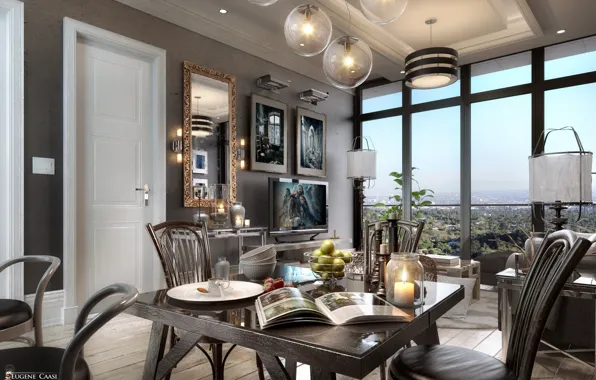 Мебель, зеркало, журнал, помещение, TYPICAL LIVING & DINING AREA OPTION