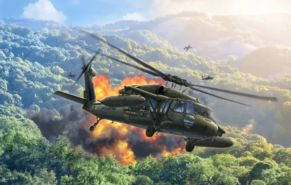 Картинка Sikorsky, Black Hawk, Чёрный ястреб, американский многоцелевой вертолёт, Армия США, UH-60A