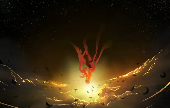 Небо, девушка, art, guilty crown, yuzuriha inori, корона вины