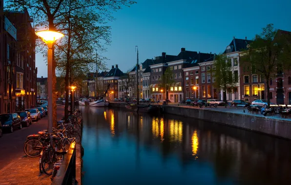 Картинка ночь, Нидерланды, night, Nederland, Groningen Canal