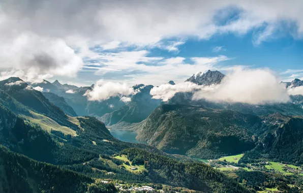 Горы, озеро, долина, germany, Bavaria, Deutschland, горный хребет, Berchtesgaden