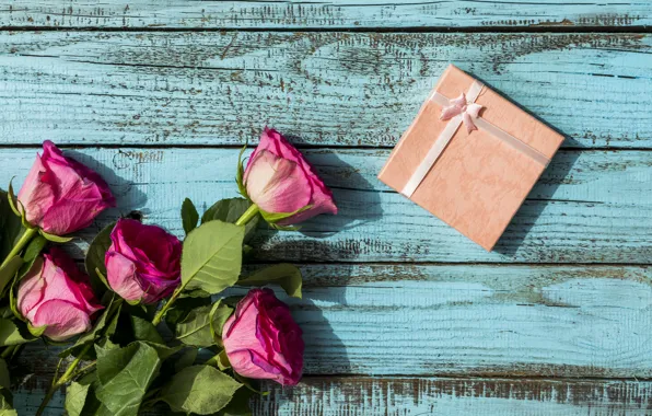 День рождения, подарок, букет, wood, pink, roses