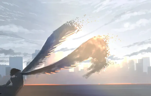 Картинка девушка, город, ангел, груть