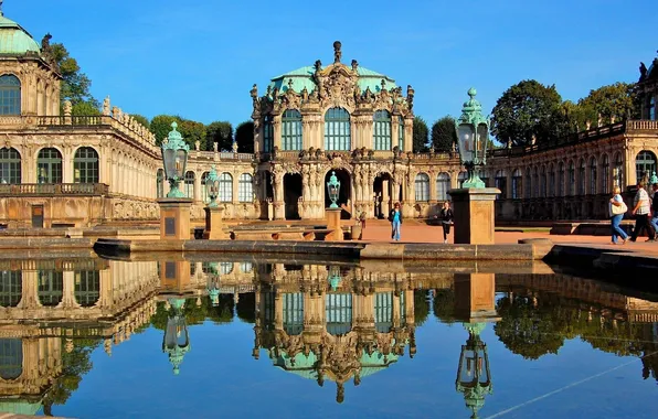 Картинка небо, вода, Германия, Дрезден, фонари, купол, Germany, дворец