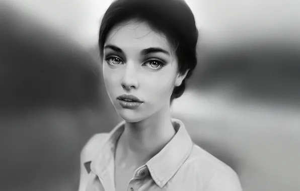Девушка, Взгляд, Губы, Лицо, Girl, Глаза, Портрет, Арт