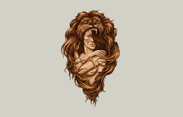 Девушка, фон, волосы, лев