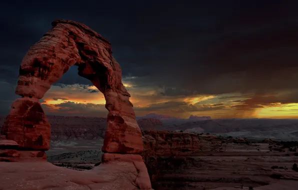 Картинка небо, облака, тучи, природа, пустыня, арка, США, Arches National Park