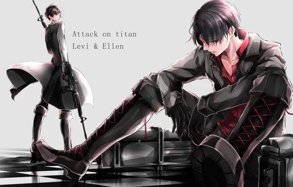 Картинка оружие, парни, Levi, Ellen, Attack on titan