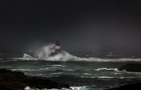 Картинка море, шторм, маяк