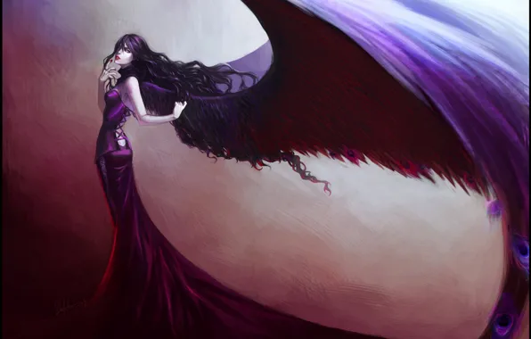 Картинка девушка, крылья, перья, платье