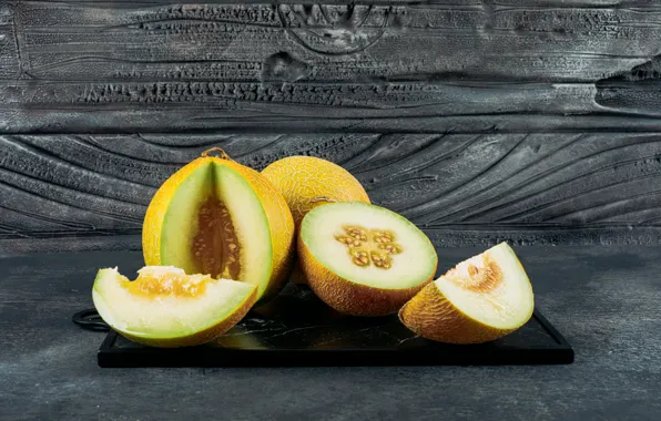 Доски, ломтики, дольки, дыня, натюоморт