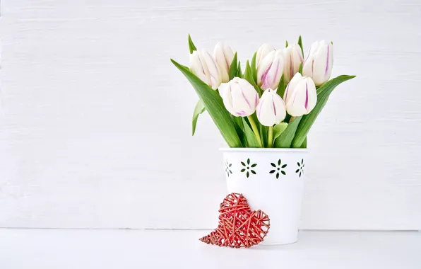 Любовь, цветы, сердце, букет, тюльпаны, love, white, белые