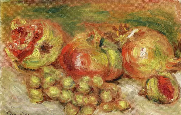 Картина, натюрморт, Пьер Огюст Ренуар, Pierre Auguste Renoir, Гранаты и Виноград