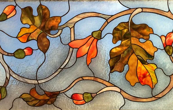 Картинка текстура, блеск стекла, переливы цвета, стиль Тиффани, виртажное стекло, орнамент на стекле, Осенняя ветка, рифленое …