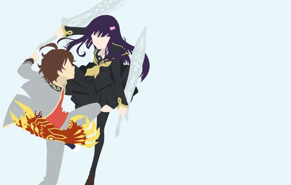 Девушка, парень, серый фон, двое, Sousei No Onmyouji