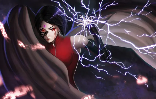 Naruto, art, sharingan, chidori, uchiha sarada, sashakim