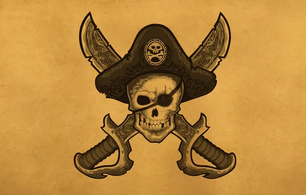Картинка череп, голова, шляпа, пират, скелет, повязка, мечи, pirate