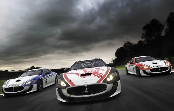 Небо, тучи, гонка, Maserati, скорость, трек, GranTurismo, мазерати