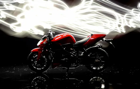 Картинка фон, темный, свечение, мотоцикл, ducati, Streetfighter