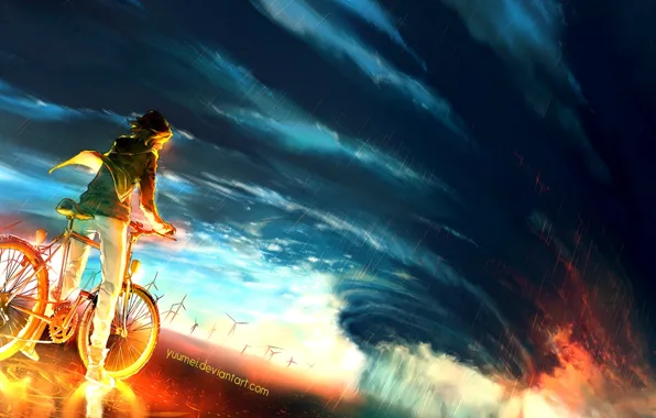 Картинка Шторм, Парень, Велосипед, By yuume, Into the storm