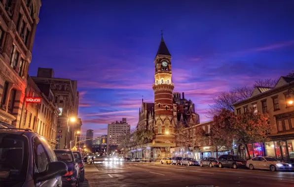 Картинка ночь, нью-йорк, night, NYC, new york, usa, Village, 6th Ave and 9th St.