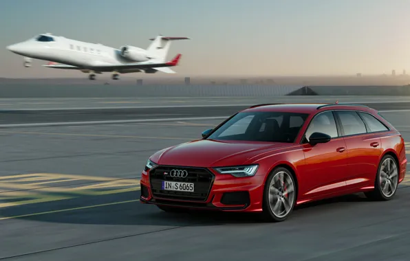 Красный, Audi, самолёт, универсал, 2019, A6 Avant, S6 Avant